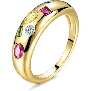 Womens Chunky Gold Trendy Cubic Zirconia 14k Gold Filled Stackable Rings